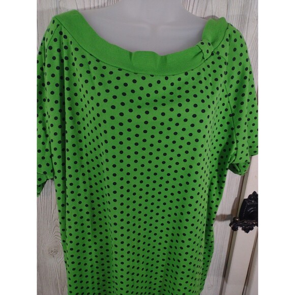 Carolina Colours Plus Womens 3X Green Black Polkadot Blouse Chic Stylish - Picture 2 of 11